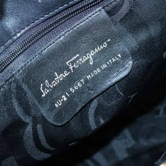 Salvatore Ferragamo Vala Shoulder Bag Canvas Black Gold Auth - Picture 14 of 16